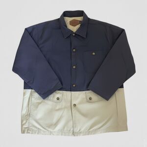 Vintage 90s Woolrich Navy Blue Tan Barn Utility Nautical Outdoor Mens Jacket XL